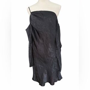 NWT ASOS One Shoulder Off the Shoulder Little Black Satin Dress